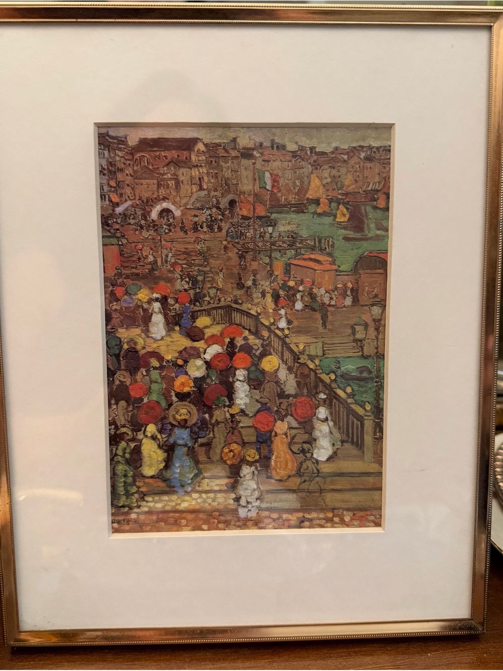 Vintage Gold Framed Art Print Maurice Prendergast Ponte della Paglia 2-in-1